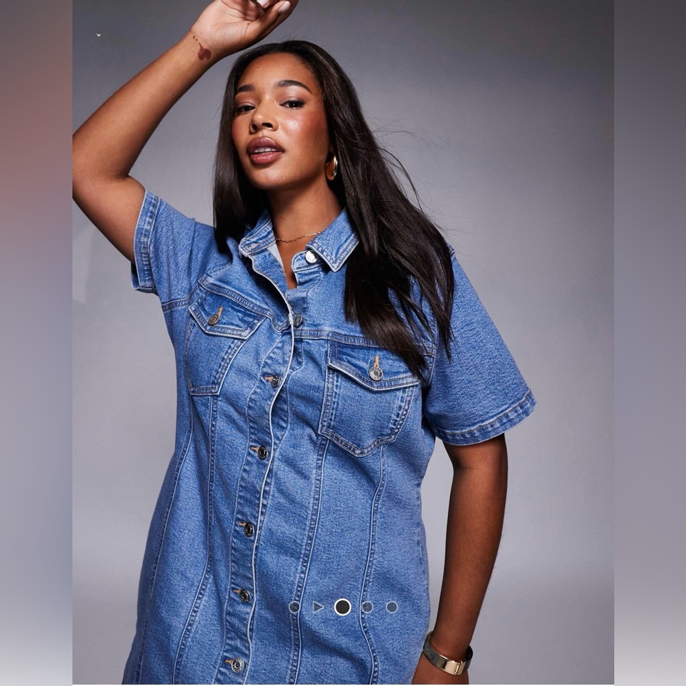 ASOS Curve Blue Denim Mini Shirt Dress